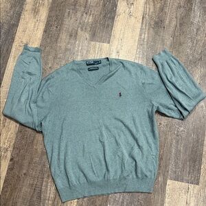 Polo by Ralph Lauren Men's Light Green V-Neck Sweater